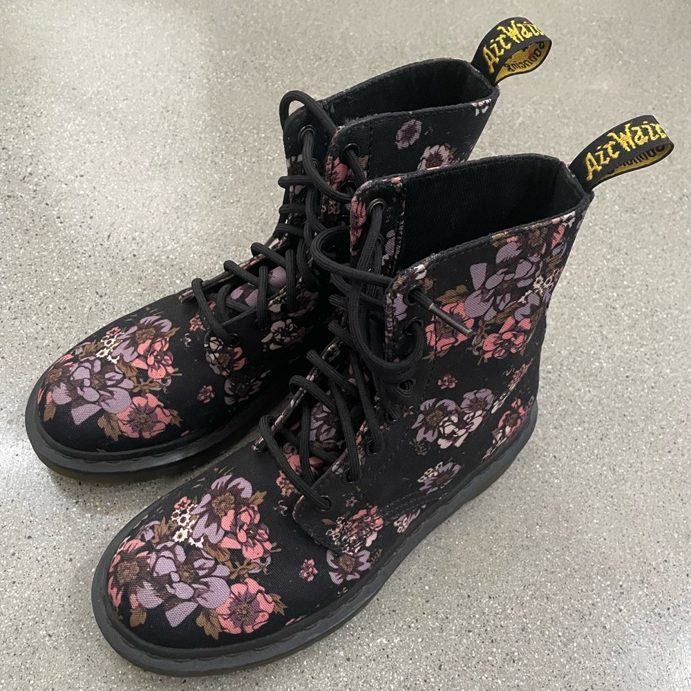 Dr. Martens Black Floral Combat Boots